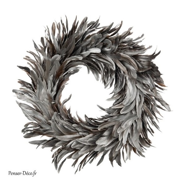 Couronne de Noël Plumes Argent