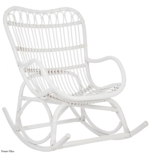 Fauteuil A Bascule Rotin Blanc Mat