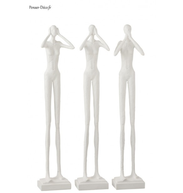 Lot de 3 statuettes le sourd, l'aveugle, le muet, blanc