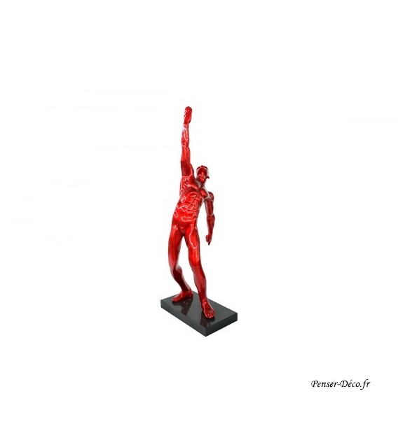 Sculpture homme rouge, socle noir, Socadis