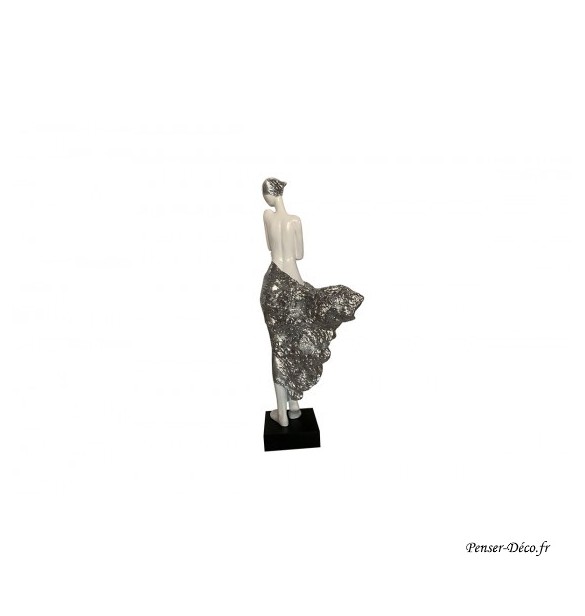 Sculpture Femme, jupe mouvement, Noir & argent