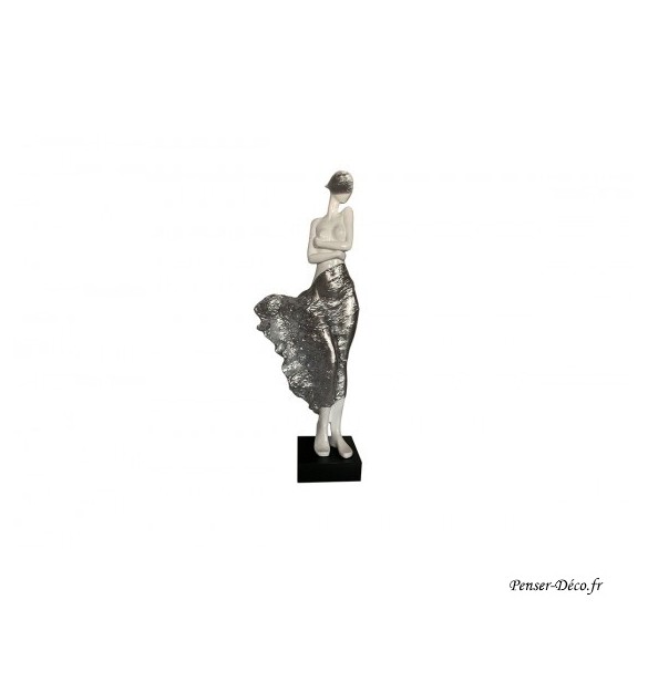 Sculpture Femme, jupe mouvement, Noir & argent