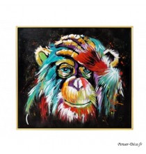 Tableau Chimpanzé coloré, 80x80, Cadre Or