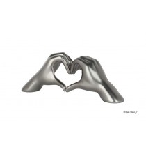 Sculpture argentée, main cœur, H.16 cm