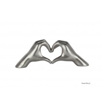 Sculpture argentée, mains cœur, H.16 cm