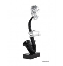 Sculpture saxophoniste, musisien, gris et noir