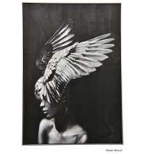 Tableau femme, aile, noir et blanc, 100x70, cadre argent