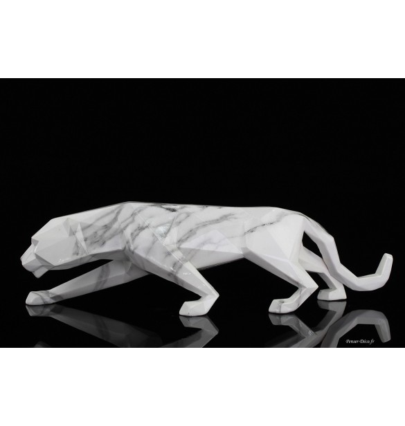 Sculpture panthère, marbre blanc, origami, Penser-Déco.fr