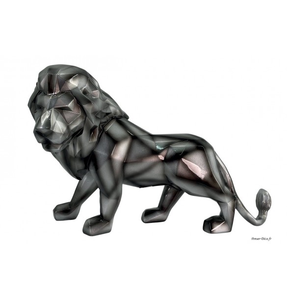 Sculpture lion, gris anthracite, origami
