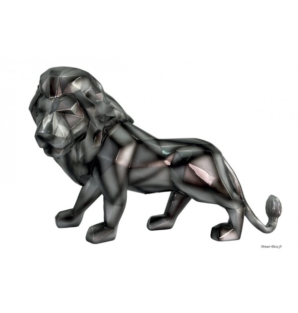 Sculpture lion, gris anthracite, origami, Pense-Déco.fr