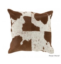 Coussin carré vache blanc/marron