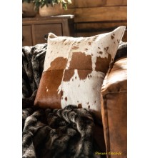 Coussin carré vache blanc/marron