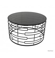 Table basse noir ronde, motif géométrique