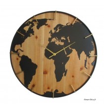 Pendule murale, monde, Noir/Bois, Tempo