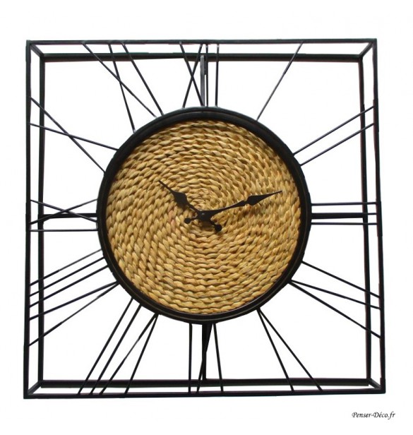 Pendule murale, Noir/Fibre végétal, Tempo