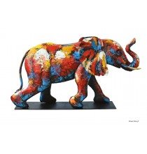 Sculpture éléphant marchant, coloré, Pigment