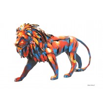 Sculpture lion marchant, coloré, Pigment