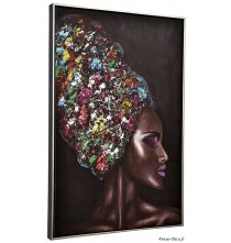 Tableau femme, Coiffe colorée, 60x90, cadre argent
