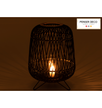 Lanterne Sur Pied Bambou Noir/Naturel Large, lumière intérieure, Penser-Déco.fr