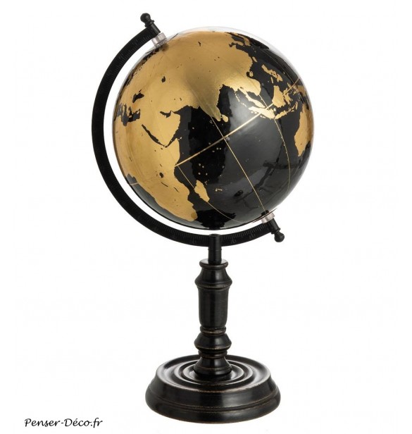 Globe sur pied noir/or médium