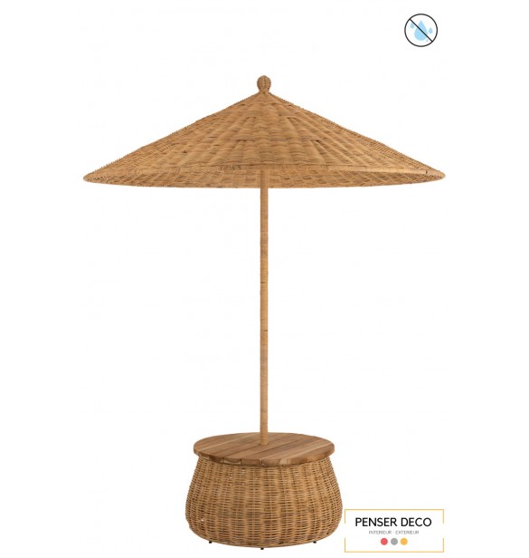 Parasol en osier + Table + rangement Parasol en osier + Table + rangement