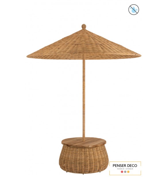 Parasol en osier + Table + rangement