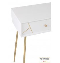 Console Rayures, 97,5 cm, Blanc & Or