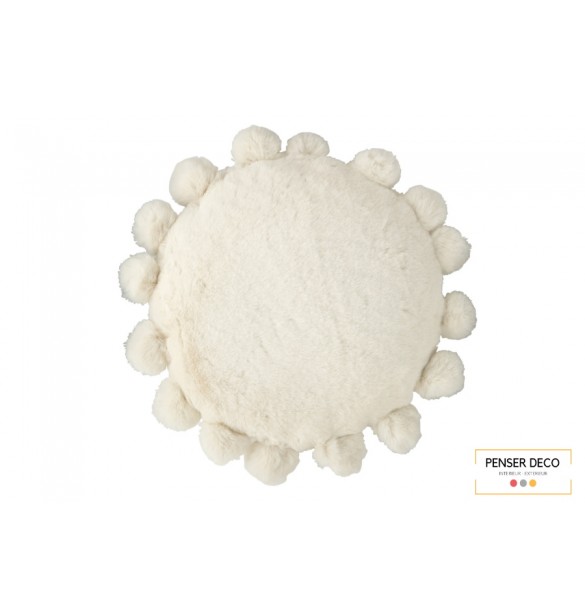 Coussin rond boule, Blanc, Ø.52 cm, Penser-Déco.fr