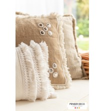 Coussin Rectangulaire Bord Floches, 43 cm, blanc, Penser-Déco.fr