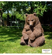 Ours Brun Debout avec son bébé, Résine, H.88 cm