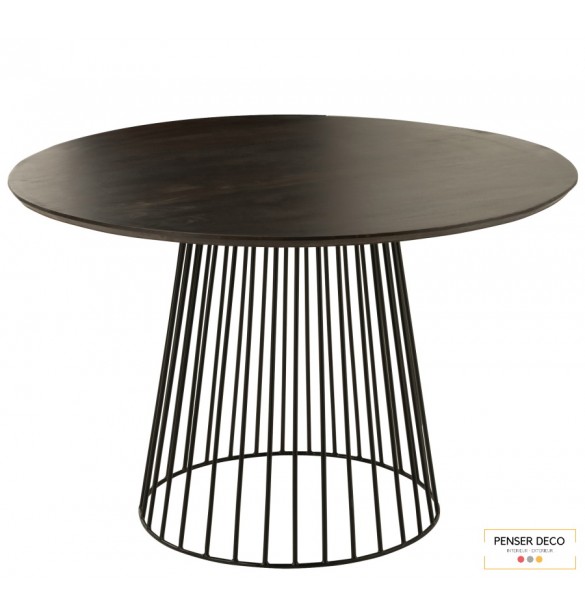 Table Ronde Noir, Bois / Métal, Ø.120 cm, Penser-Déco.fr