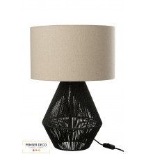 Lampe Ficelles, Jute Noir, abat-jour beige