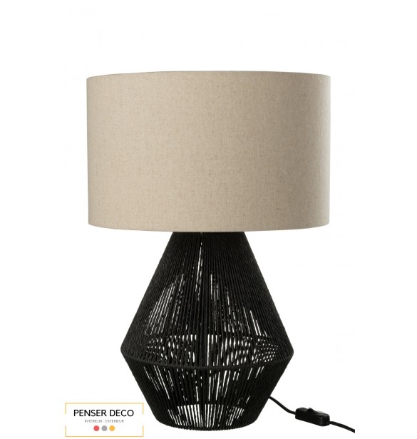 Lampe Ficelles, Jute Noir, abat-jour beige