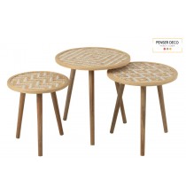 Lot de 3 tables gigognes en roseau