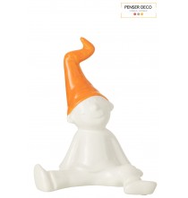 Lutin assis, Céramique blanc / Orange, H.31 cm