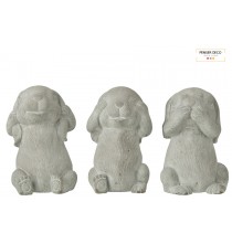 Lot de 3 Lapins de la sagesse, extérieur, H.20,5cm, ciment gris