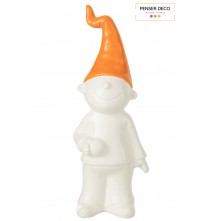 Lutin debout, Céramique blanc / Orange, H.40 cm