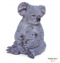 Maman Koala Et Son Bébé, Résine, H.26 cm