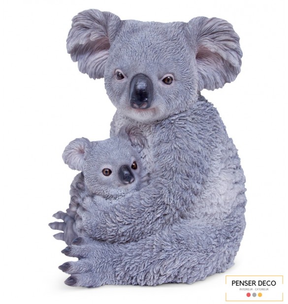 Maman Koala Et Son Bébé, Résine, H.26 cm