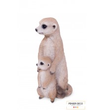 Maman Suricate Et Son Bébé, Résine, H.26 cm