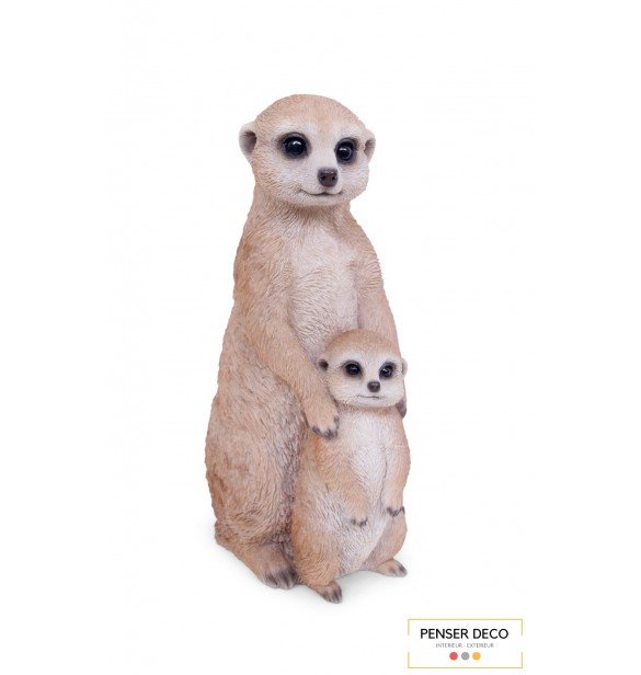 Maman Suricate Et Son Bébé, Résine, H.26 cm