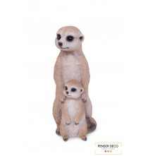 Maman Suricate Et Son Bébé, Résine, H.26 cm