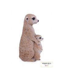 Maman Suricate Et Son Bébé, Résine, H.26 cm