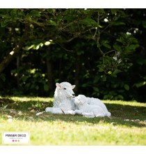 Maman Mouton Et Son Bébé, Résine, L.34 cm, réaliste, Garden ID, Croix Chatelain