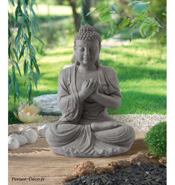 Statue de bouddha décoration extérieure de jardin en résine coloris gris