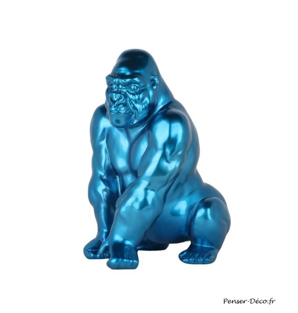 Sculpture d'un gorille bleu éclatant, Penser-Déco.fr