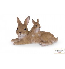 Maman lapin et son bébé, Résine, L.27 cm, croix chatelain, animal réaliste extérieur
