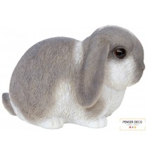 Bébé Lapin Gris, Résine, L.16,5 cm, croix chatelain, animal extérieur, réaliste