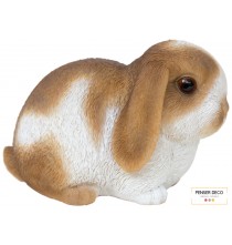 Bébé Lapin Marron / Blanc, Résine, L.16,5 cm, croix chatelain, animal extérieur réaliste