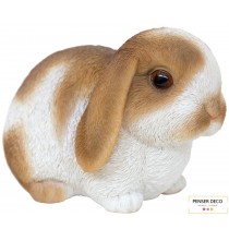 Bébé Lapin Marron / Blanc, Résine, L.16,5 cm, croix chatelain, animal extérieur réaliste